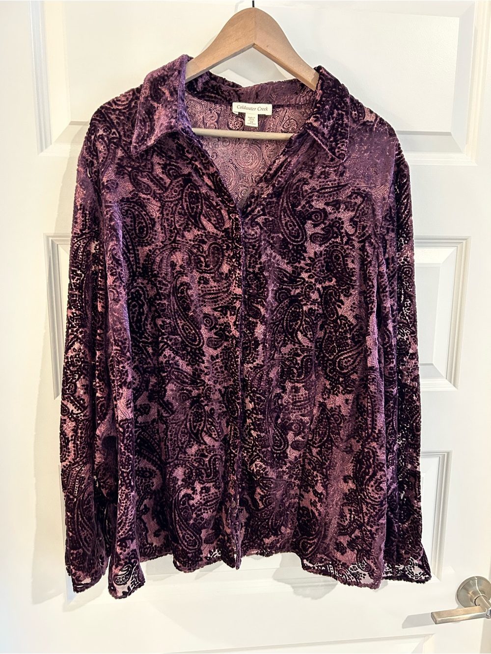 Coldwater Creek Velvet Paisley Button Up Blouse Purple Size 3X